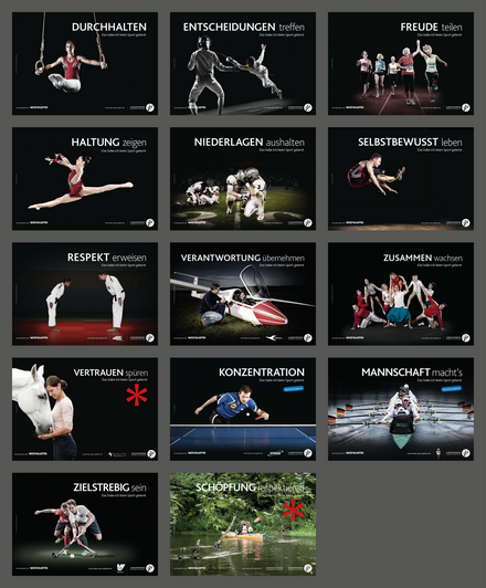 Erste Bildmotivserie zur Kampagne Das habe ich beim Sport gelernt