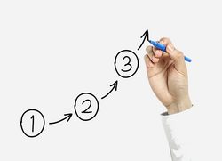 Businessman drawing steps concept