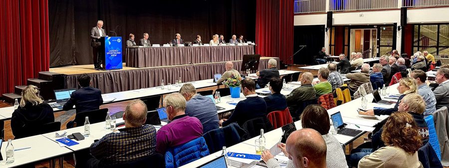 Präsidium auf dem Podium, Deligierte im Saal