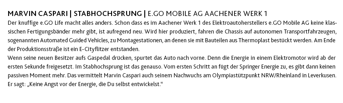 Marvin Caspari   Stabhochsprung   e GO Mobile AG Aachener Werk 1 Der knuffige e GO Life macht alles anders  Schon das   