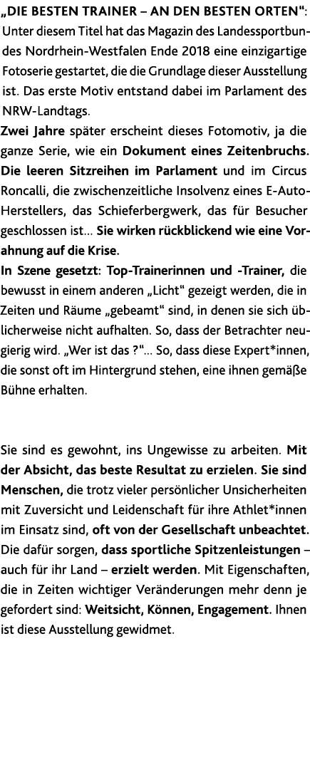   DIE BESTEN TRAINER   AN DEN BESTEN ORTEN : Unter diesem Titel hat das Magazin des Landessportbundes Nordrhein-Westf   