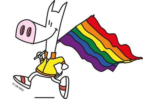 Schweinehund mit Regenbogen-Flagge Schweinehund mit Regenbogen-Flagge