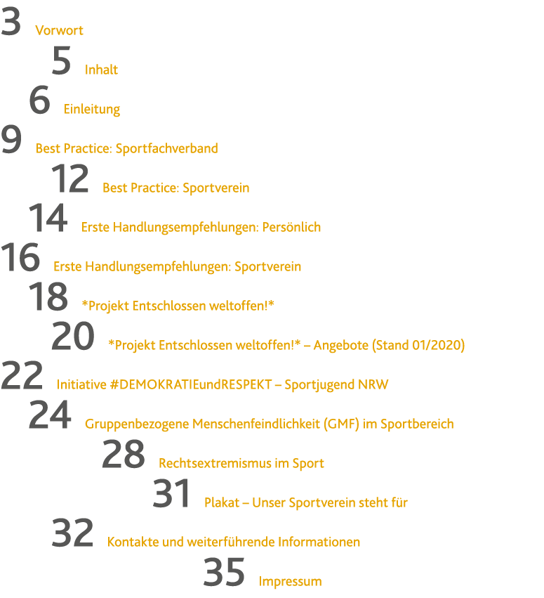 3  Vorwort  5  Inhalt 6  Einleitung 9  Best Practice: Sportfachverband  12  Best Practice: Sportverein 14  Erste Hand   