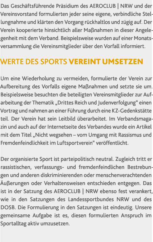 Das Gesch ftsf hrende Pr sidium des AEROCLUB   NRW und der Vereinsvorstand formulierten jeder seine eigene, verbindli   