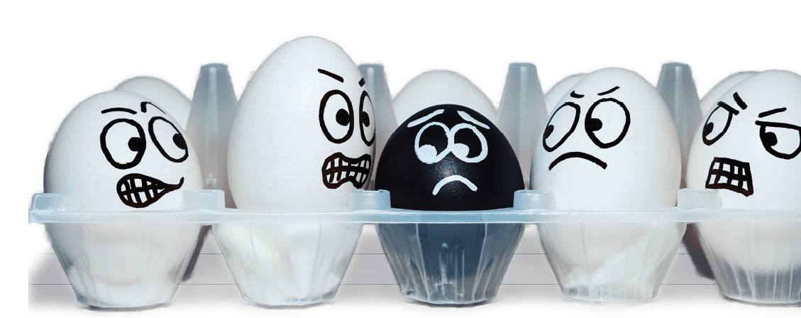 Figures of faces on chicken eggs in the form of facial expressions, reflecting emotions  One can see an expression of not understanding, hatred, gloating  The color of the egg shell is white  One egg is black 