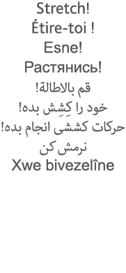 Stretch  Étire-toi   Esne                                                                          Xwe bivezelîne