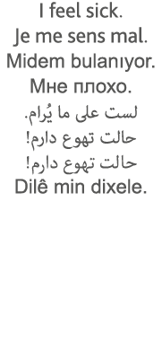 I feel sick  Je me sens mal  Midem bulanıyor                                                               Dilê min d   