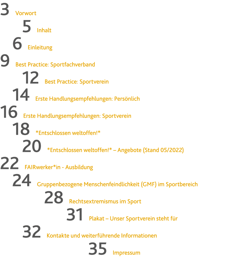 3 Vorwort  5  Inhalt 6  Einleitung 9  Best Practice: Sportfachverband  12  Best Practice: Sportverein 14  Erste Hand...