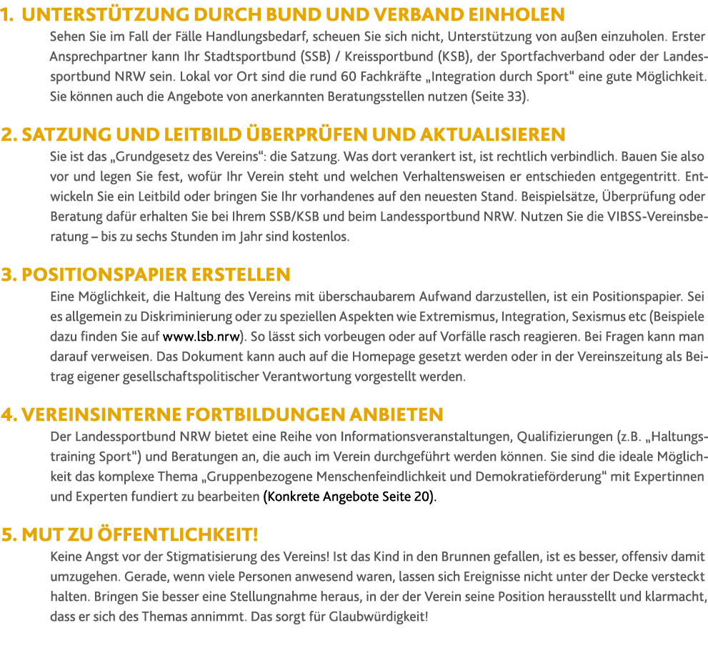 1. Unterst tzung durch Bund und Verband einholen Sehen Sie im Fall der F lle Handlungsbedarf, scheuen Sie sich nicht,...