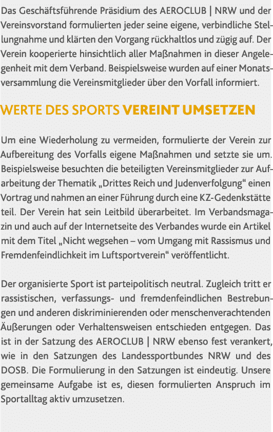 Das Gesch ftsf hrende Pr sidium des AEROCLUB | NRW und der Vereinsvorstand formulierten jeder seine eigene, verbindli...