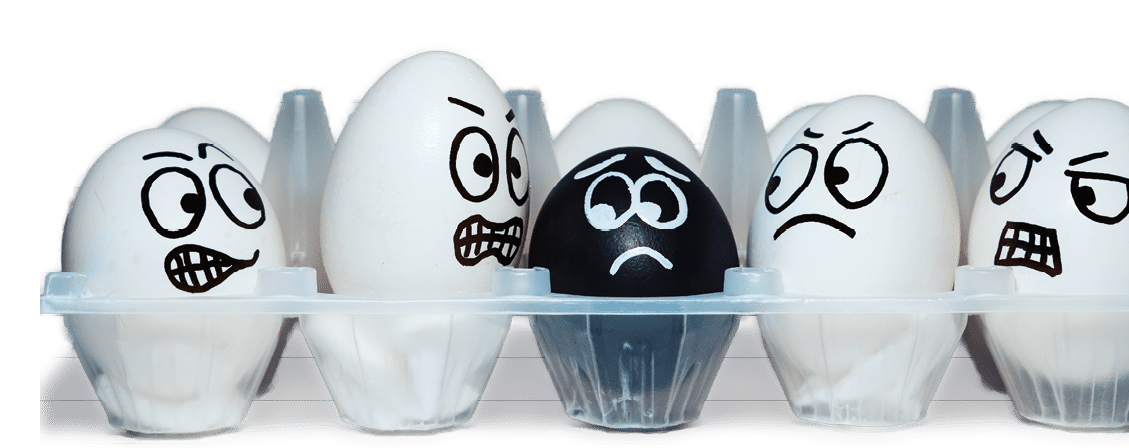 Figures of faces on chicken eggs in the form of facial expressions, reflecting emotions. One can see an expression of not understanding, hatred, gloating. The color of the egg shell is white. One egg is black.