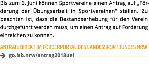 Bis zum 6  Juni k nnen Sportvereine einen Antrag auf  F r derung der  bungsarbeit in Sportvereinen  stellen  Zu beach   