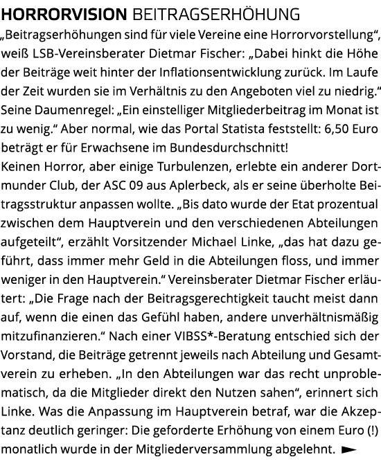 Horrorvision Beitragserh hung  Beitragserh hungen sind f r viele Vereine eine Horrorvorstellung   wei  LSB-Vereinsber   