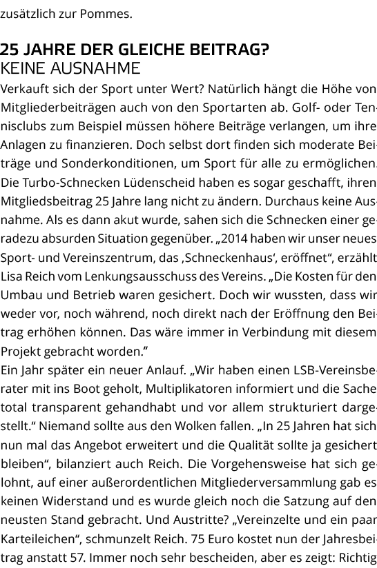 zus tzlich zur Pommes  25 Jahre der gleiche Beitrag  Keine Ausnahme Verkauft sich der Sport unter Wert  Nat rlich h n   